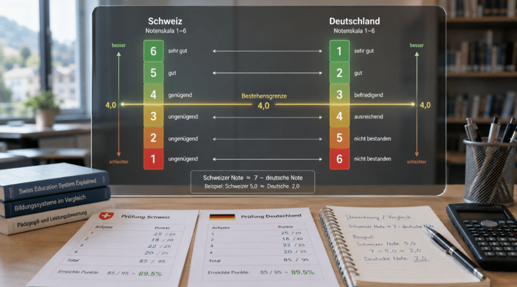 Notensystem Schweiz – Skala 1–6, Berechnung & kantonale Unterschiede